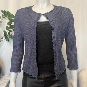 Vtg Only Hearts NYC Holt Renfrew Blue Cardigan Open Front Button Patterned |